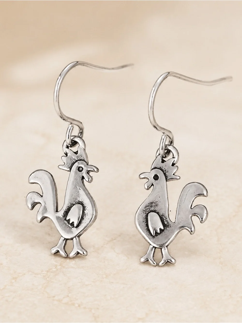 Silver Rooster Dangle Earrings - Women Jewelry